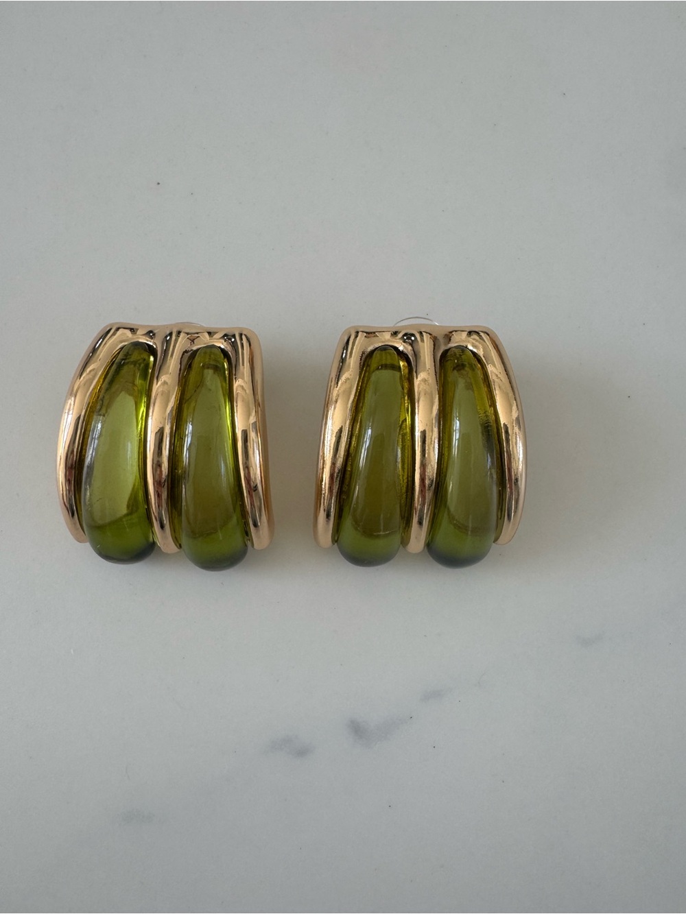 8 Other Reasons Gold-Tone Earrings with Olive Green Domes